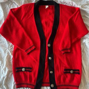 Oversized Women's Red and Black Cardigan with Gold Button Accents (Kakegurui)